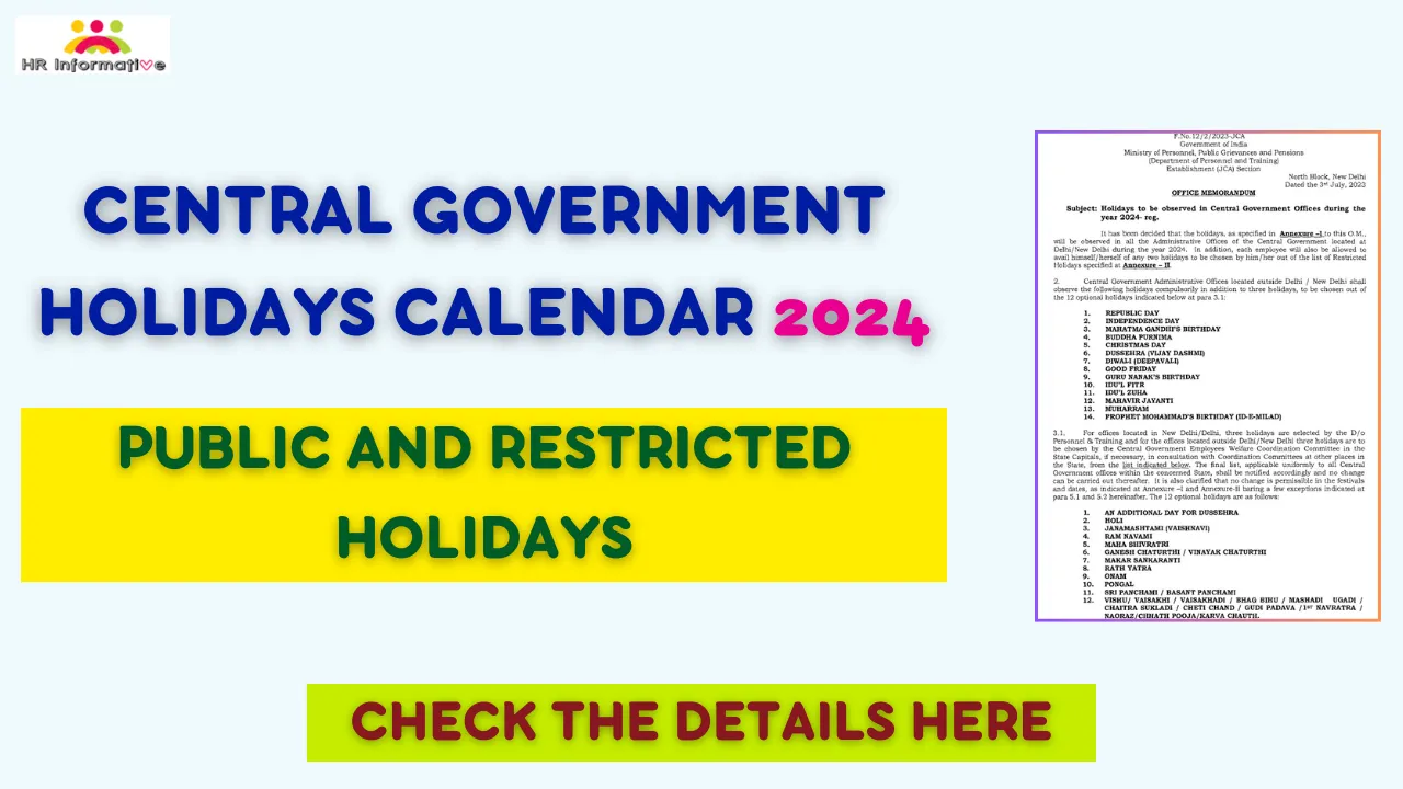 Central Government Holidays Calendar 2024 Notification » HR Informative