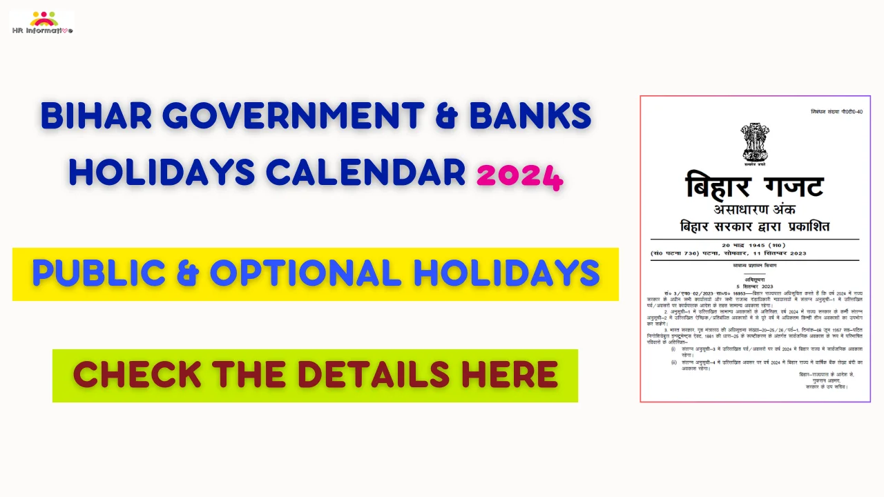 Bihar Government and Bank Holidays List 2024 Notification, Download PDF
