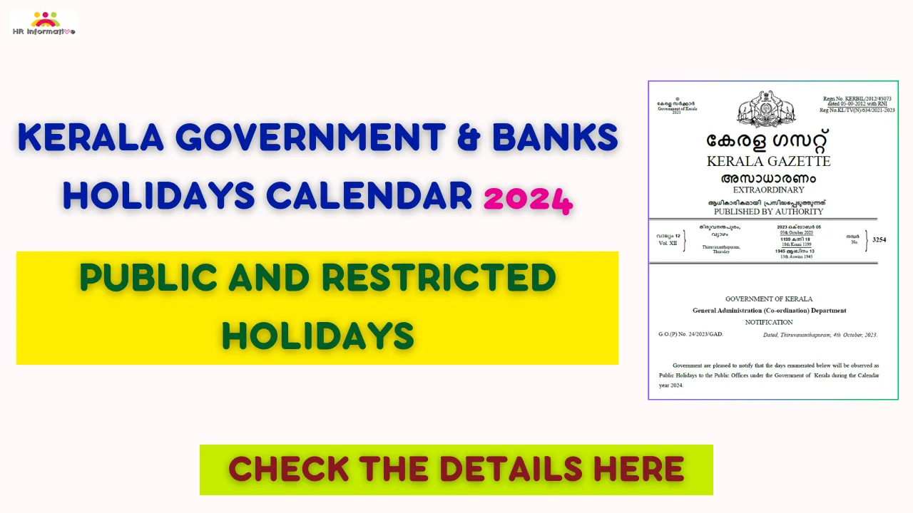Kerala Government and Bank Holidays List 2024 Notification, Download
