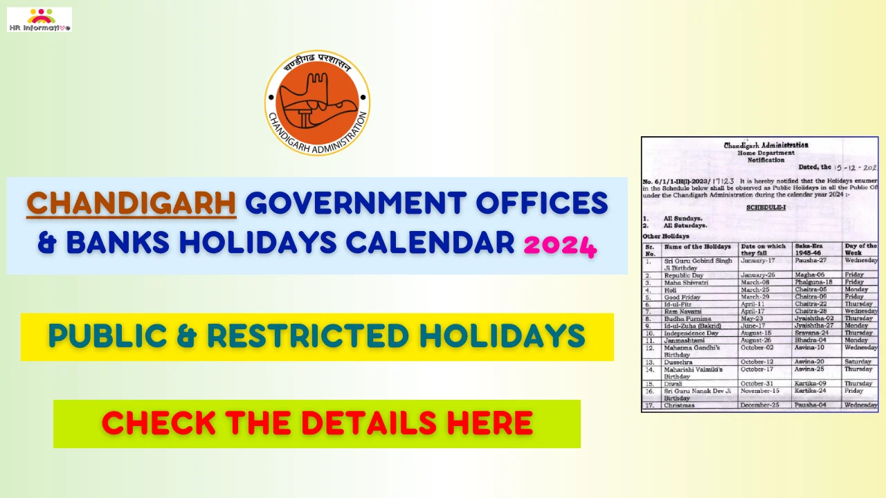 Chandigarh Government and Bank Holidays List 2024 Notification