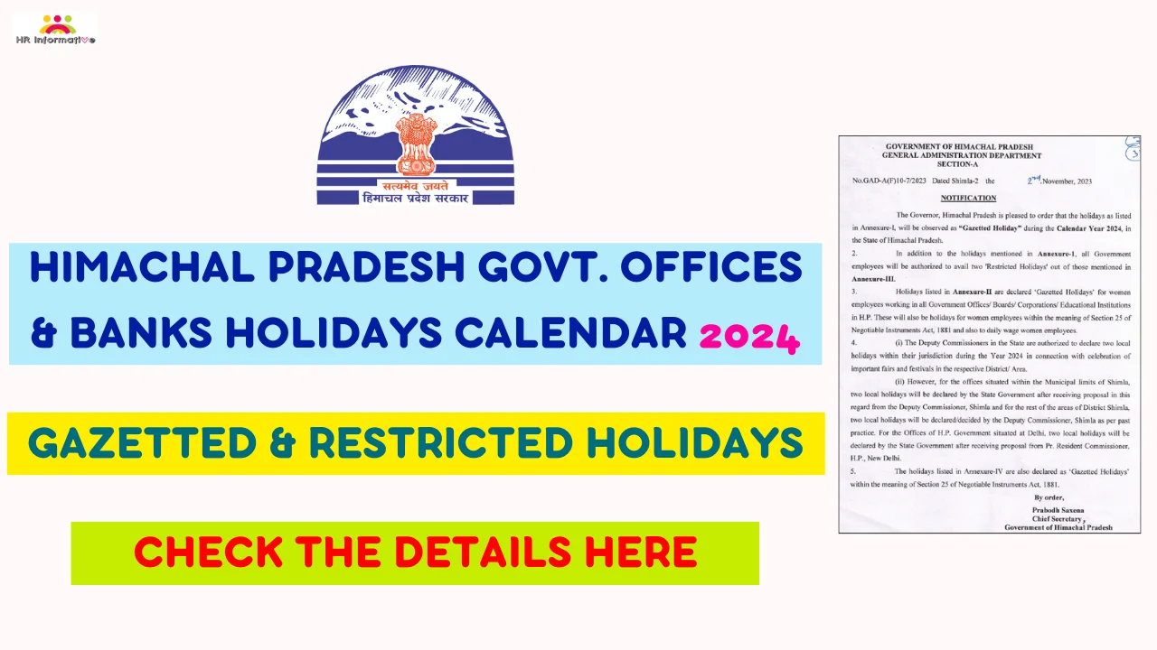 Himachal Pradesh Government and Bank Holidays List 2024 Notification