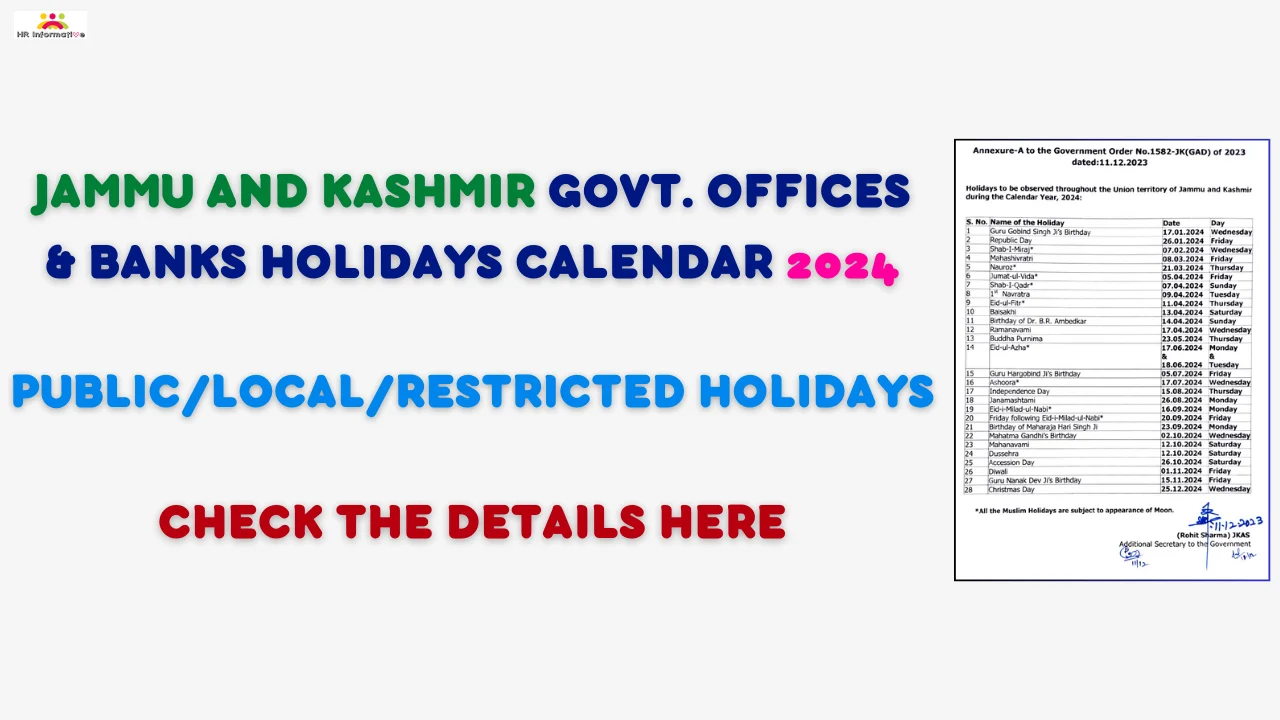 Jammu and Kashmir Government and Bank Holidays List 2024 Notification