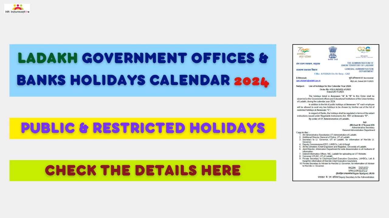 Ladakh Government and Bank Holidays List 2024 Notification, Download PDF