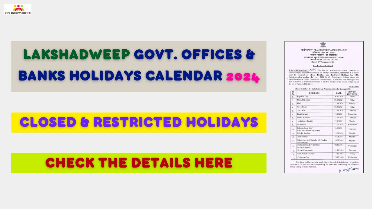 Lakshadweep Government and Bank Holidays List 2024 Notification, Download PDF