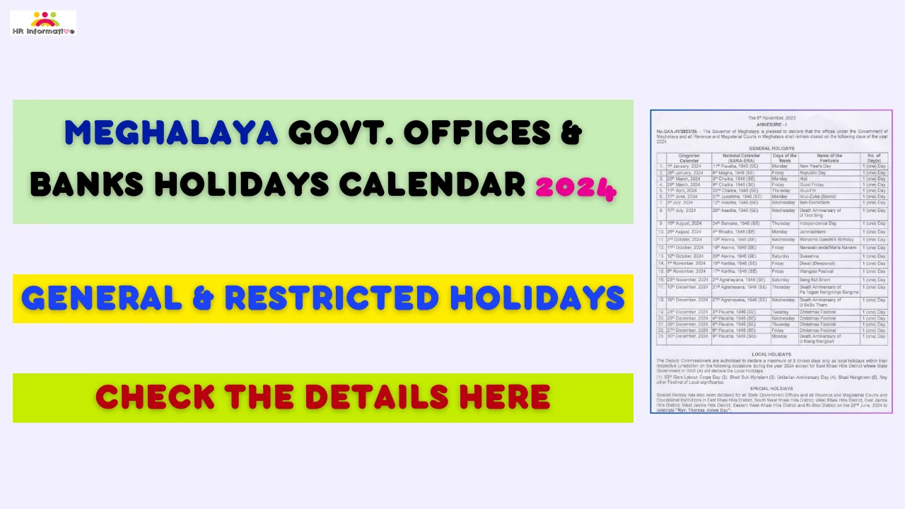 Meghalaya Government and Bank Holidays List 2024 Notification, Download PDF