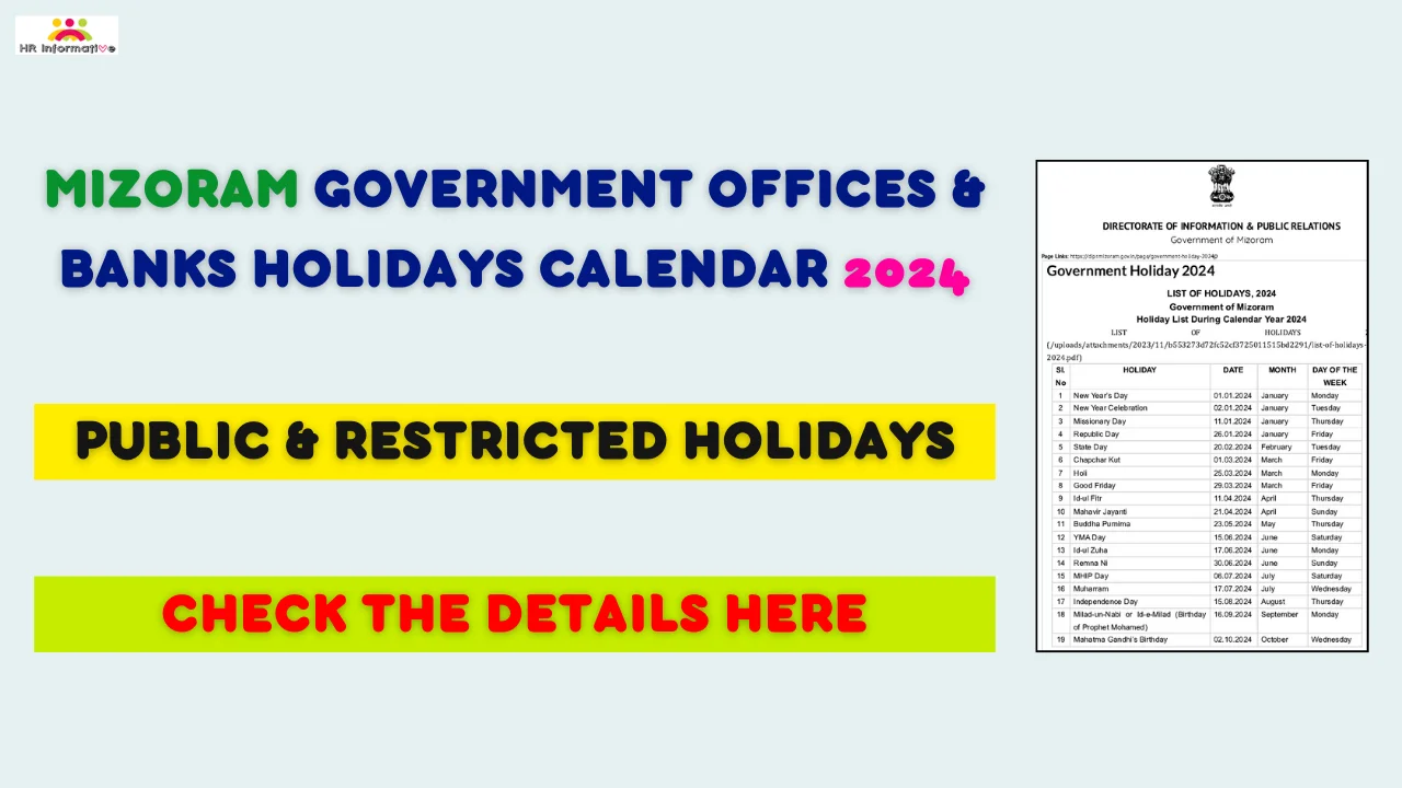 Mizoram Government and Bank Holidays List 2024 Notification, Download PDF