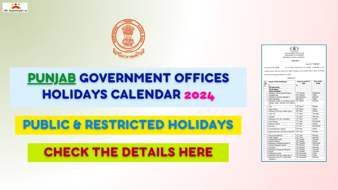 Punjab Government Offices Holidays List 2024 Notification, Download PDF