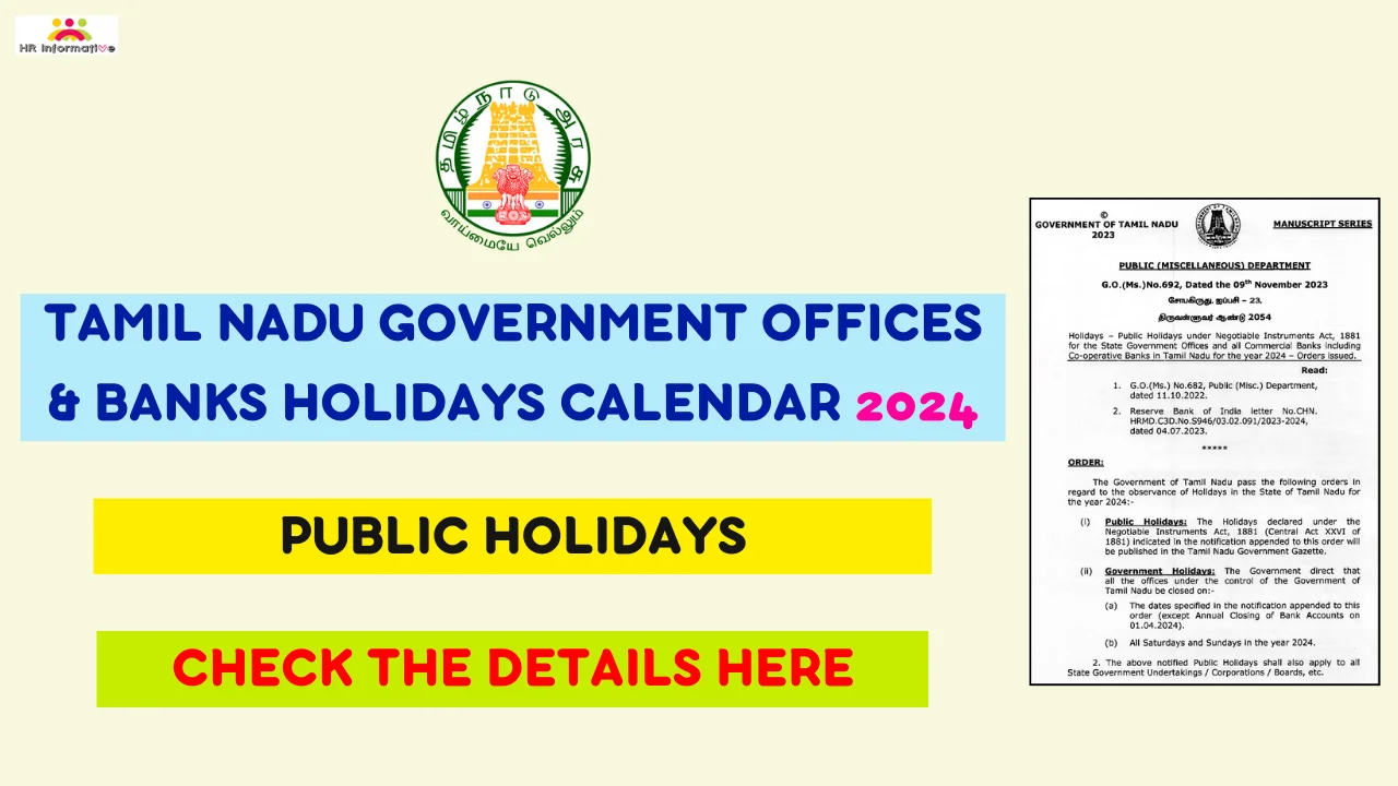 Tamil Nadu Government And Bank Holidays List 2024 Notification 